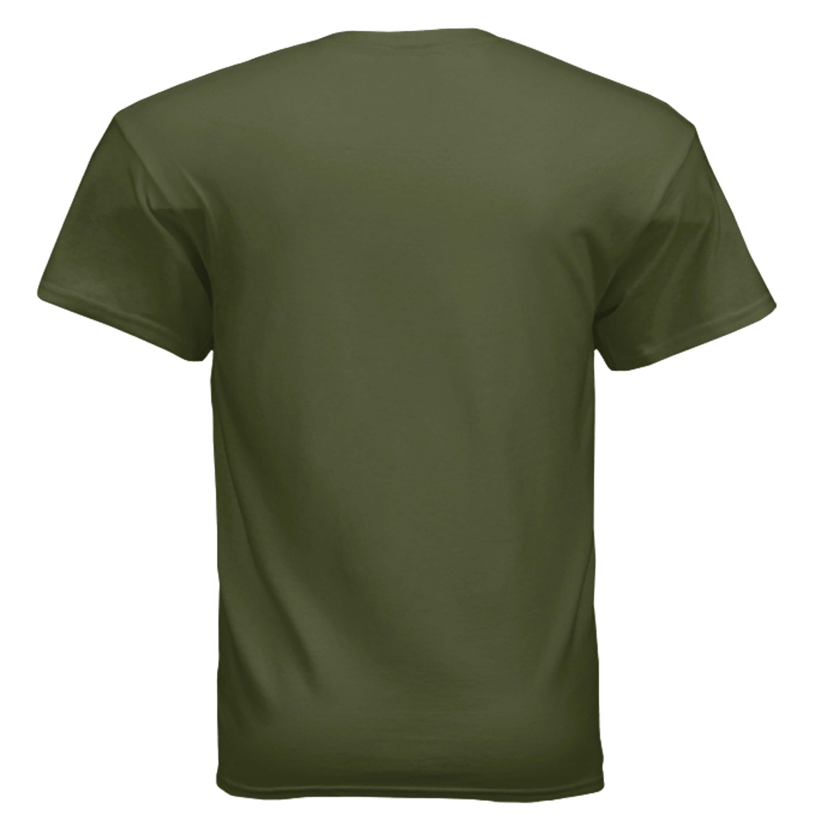 Back view of Eat Me Gildan G500 T-Shirt in olive green color.