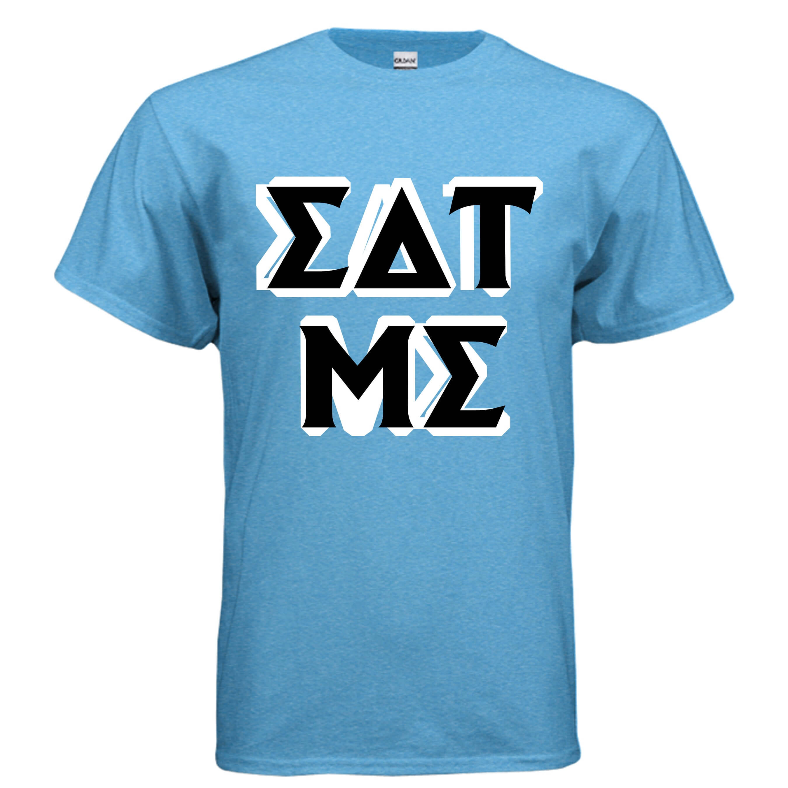 Eat Me Gildan G500 T-Shirt in blue with bold text design on the front.